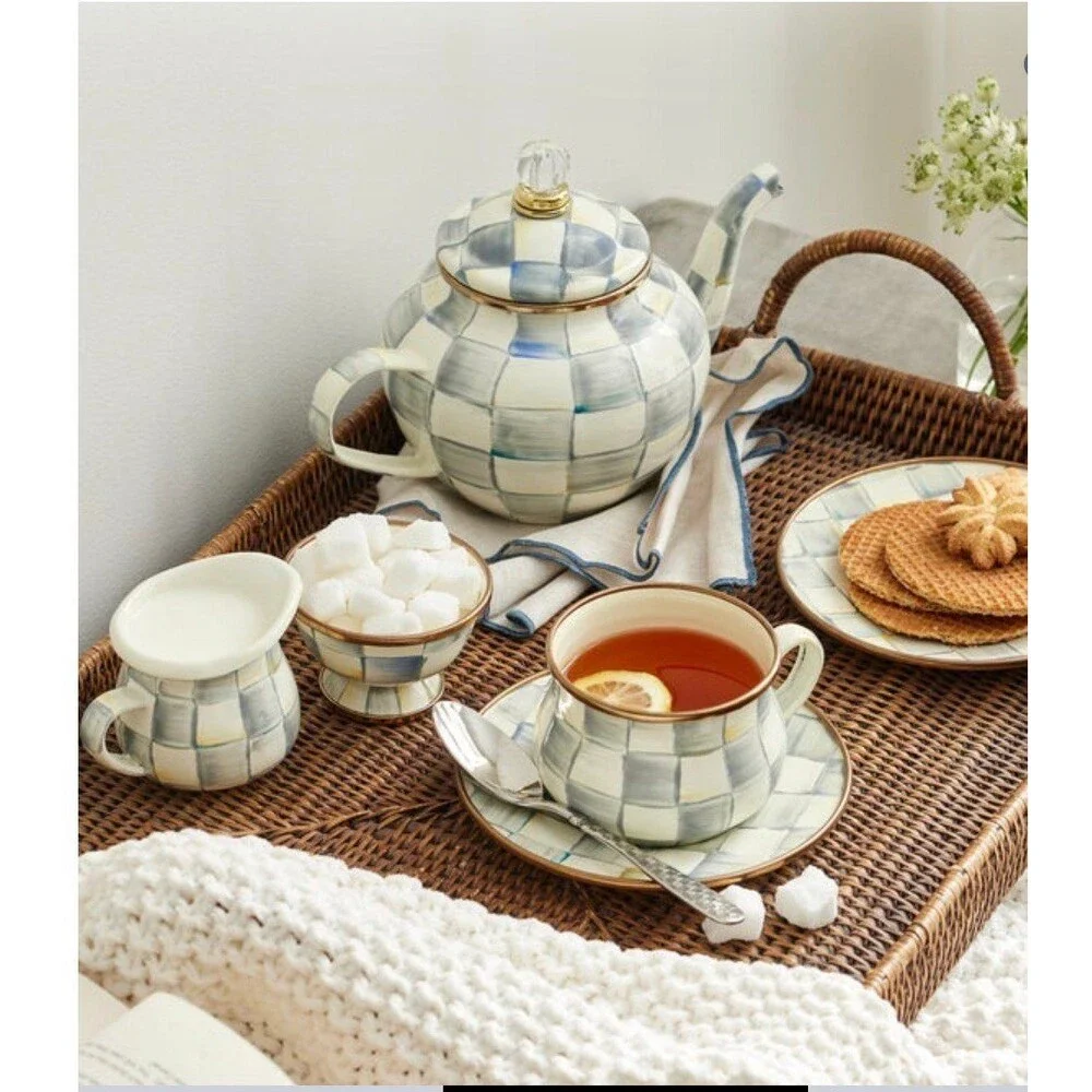 Mackenzie Childs Sterling Check High Tea Kettle New in original packaging